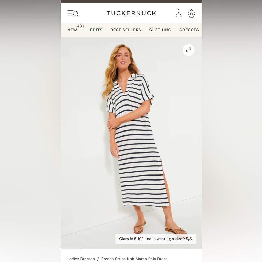 TUCKERNUCK French Stripe Knit Maren Polo Dress - Navy Stripe / XS/S